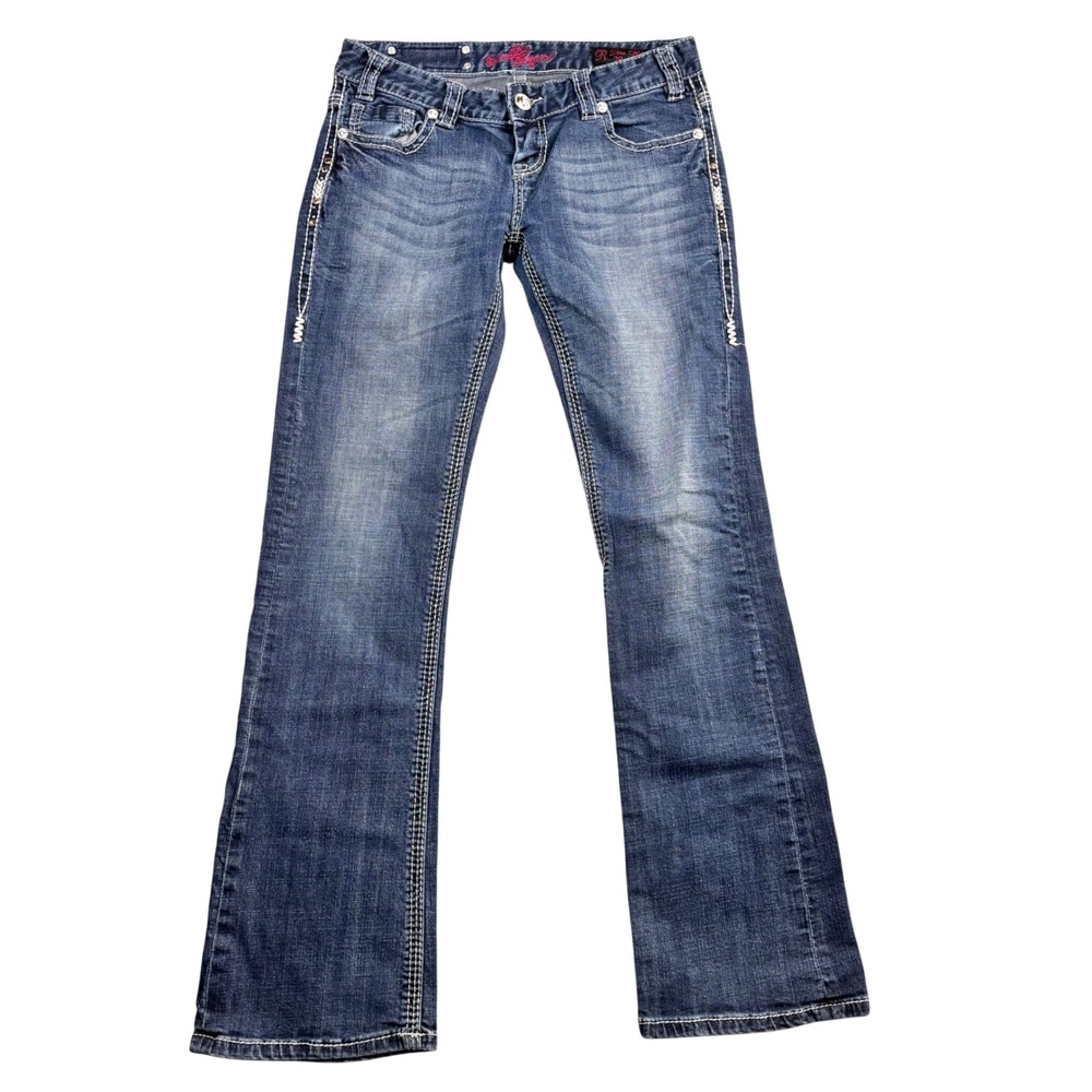 Rock and Roll Cowgirl Low Rise Bootcut Jeans Dark Wash Rhinestone WD-8512 28x34